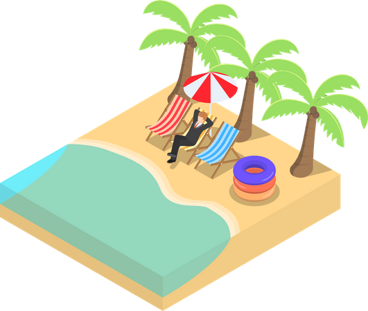 Businessman relaxing on the beach  Illustration