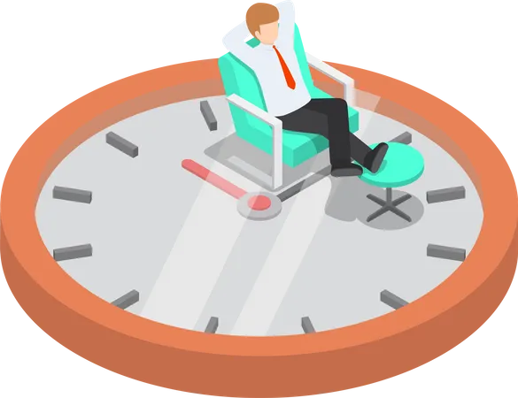 Isometric Businessman Holding Hands Behind Head And Relaxing On The Sofa With Clock Break Time Time Management Concept VECTOR EPS 10 Illustration