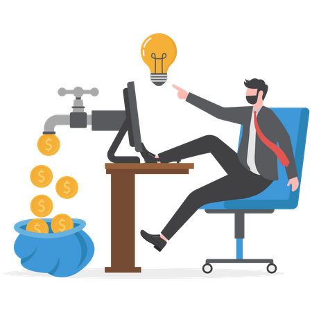 Businessman relaxing while making money passively  Illustration