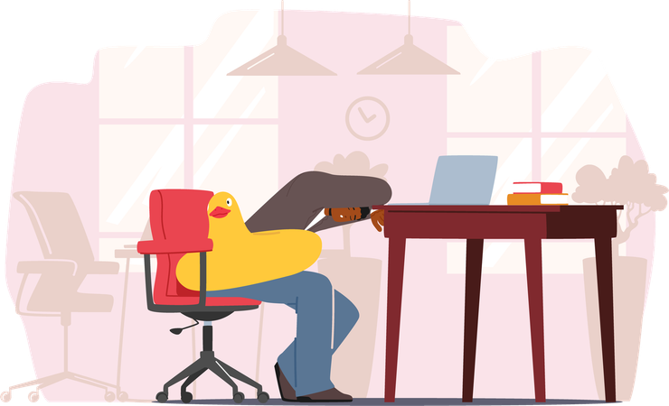 Businessman Relaxing With Inflatable Duck In Bright Office Setting During Work Hours  Illustration