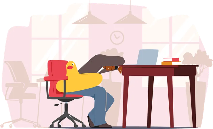 Businessman Relaxing With Inflatable Duck In Bright Office Setting During Work Hours  Illustration