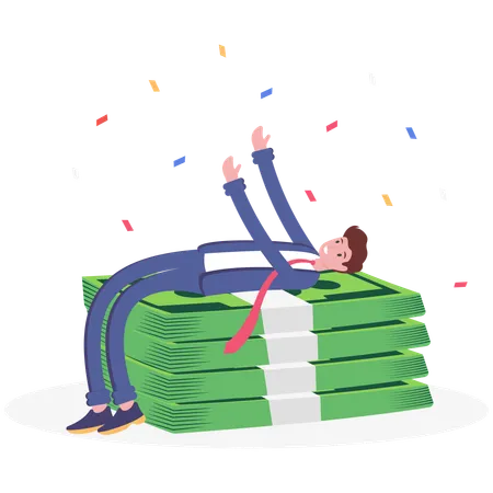 Businessman relaxing with legs on pack money  Illustration