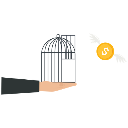 Businessman release a Dollar coin from a cage Illustration