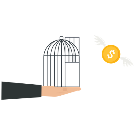 Businessman release a Dollar coin from a cage  Illustration