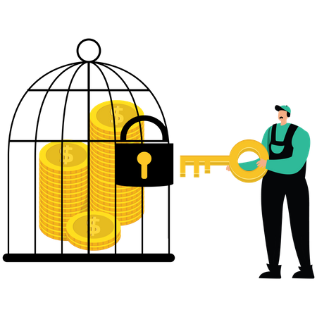 Businessman release a dollar money from a cage  Illustration