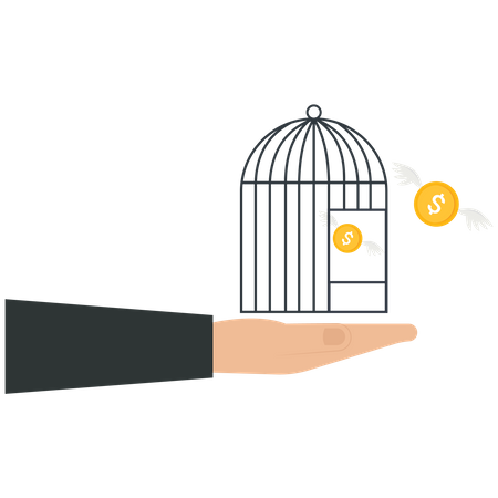 Businessman release a Us dollar coin from a cage  Illustration