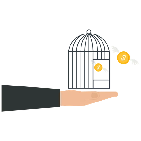 Businessman release a Us dollar coin from a cage  イラスト