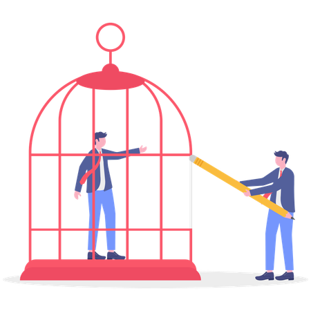 Businessman remove cage  Illustration