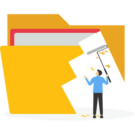 Businessman removed files folder with eraser  Illustration