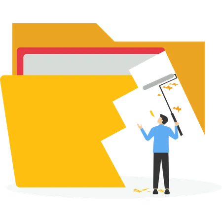 Businessman removed files folder with eraser  Illustration