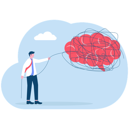 Businessman removes messy lines in human brain to refresh the mind  Illustration