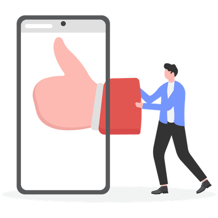 Businessman removing like from mobile  Illustration