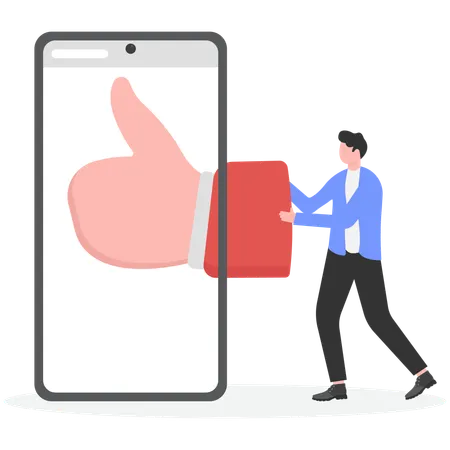Businessman removing like from mobile  Illustration