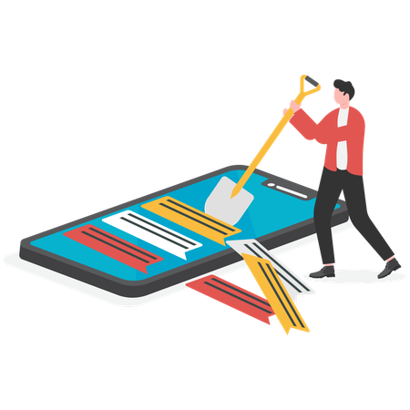 Businessman removing mobile chat  Illustration