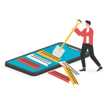 Businessman removing mobile chat  Illustration