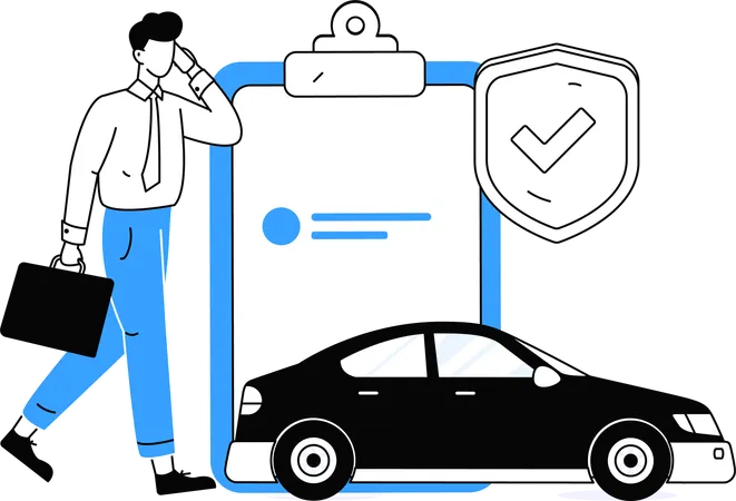 Businessman renewing car insurance contract  Illustration