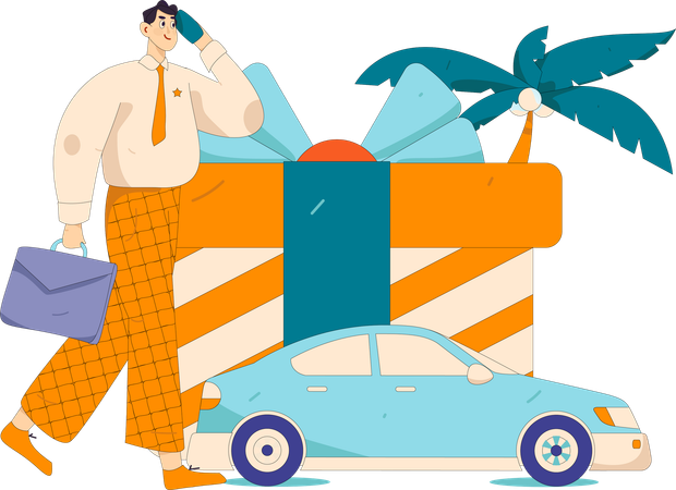 Businessman rents a car to go to office  Illustration
