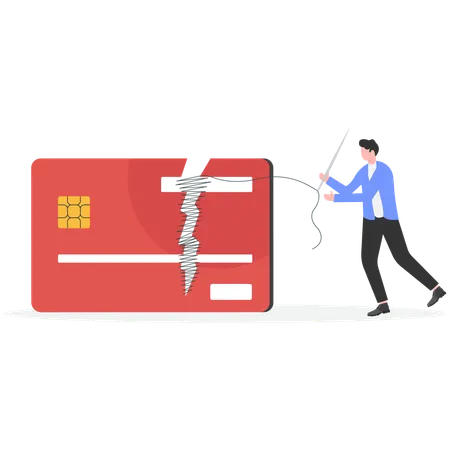 Businessman repairing cracked card  Illustration