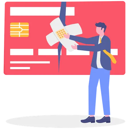 Businessman repairing credit card  Illustration