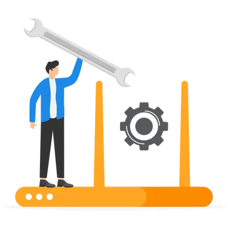 Businessman repairing router using spanner  Illustration