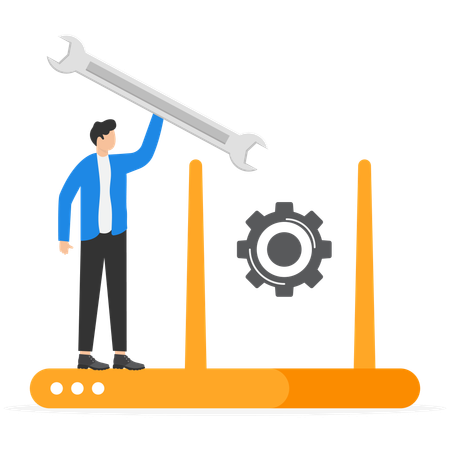 Businessman repairing router using spanner  Illustration