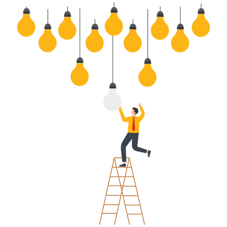 Businessman replaces new light bulb  Illustration