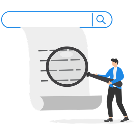 Businessman researches on business report  Illustration