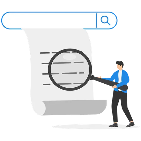 Businessman researches on business report  Illustration
