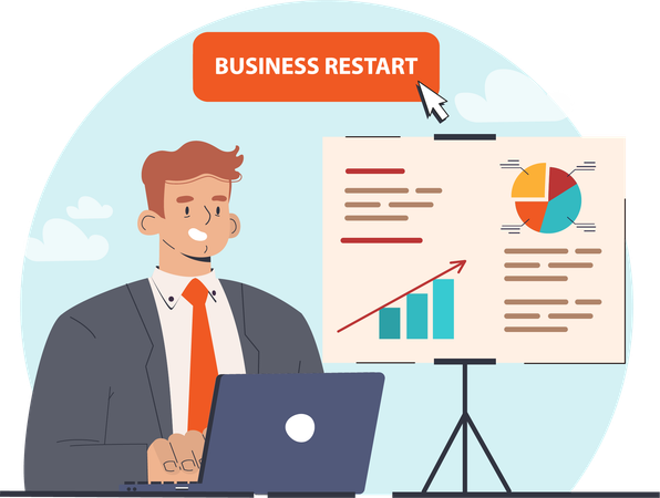 Businessman restart business presentation  Illustration