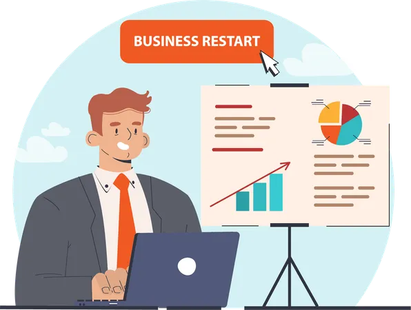 Businessman restart business presentation  Illustration