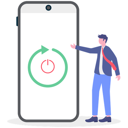 Businessman restarts his phone  Illustration