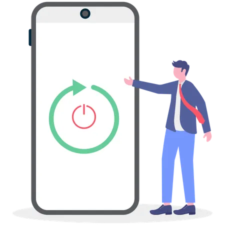 Businessman restarts his phone  Illustration