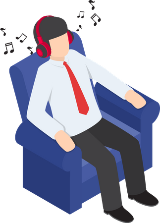 Businessman Resting at Sofa and Listening Music Illustration