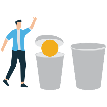 Businessman Revealing Hidden Idea Under the Cup  Illustration