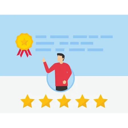 Businessman Review By Giving Rating 5 Stars Feedback From Customer Use Service On Application Customer Experience Vector Illustration Design Concept In Postcard Template Illustration
