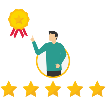 Businessman review by giving rating 5 stars  イラスト