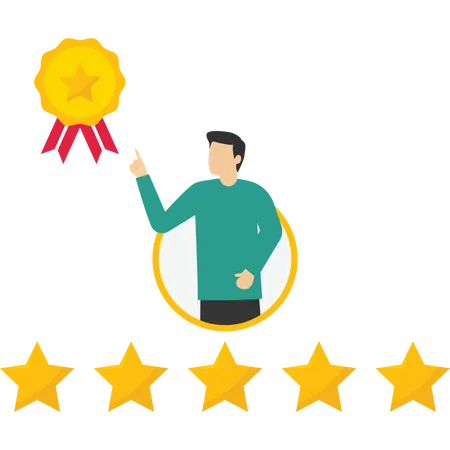 Businessman review by giving rating 5 stars  Illustration