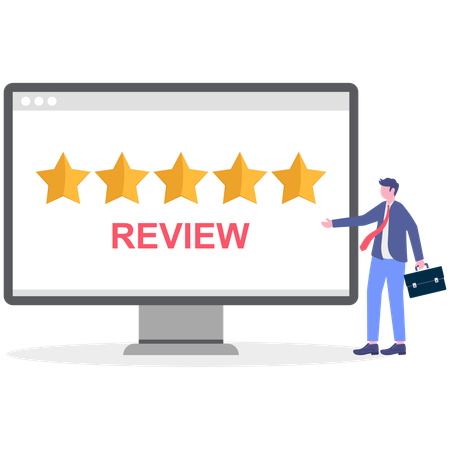 Businessman review by giving rating five stars rating  Illustration