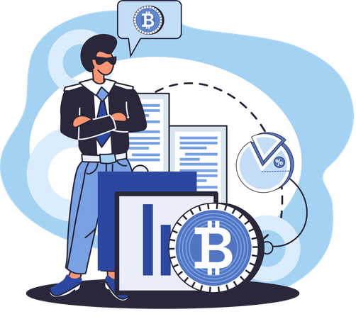 Businessman reviewing bitcoin report  Illustration