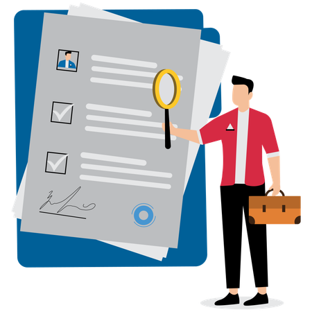 Businessman reviewing employee resumes  Illustration