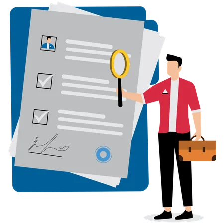 Businessman reviewing employee resumes  Illustration