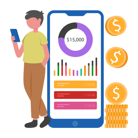 Businessman reviewing Financial App  Illustration