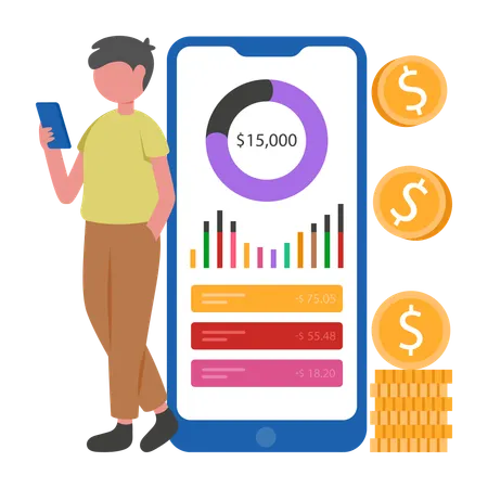Businessman reviewing Financial App  Illustration