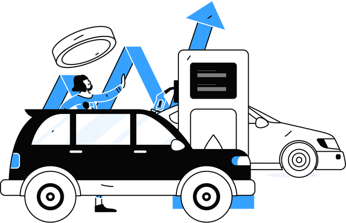 Businessman reviewing growth analysis of petrol pump  Illustration