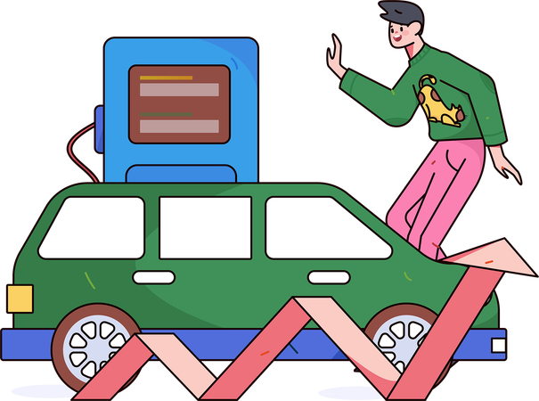 Businessman reviewing growth analysis of petrol pump  Illustration