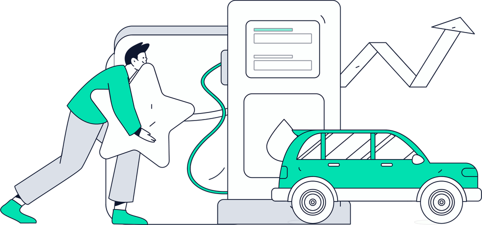 Businessman reviewing growth analysis of petrol pump  Illustration