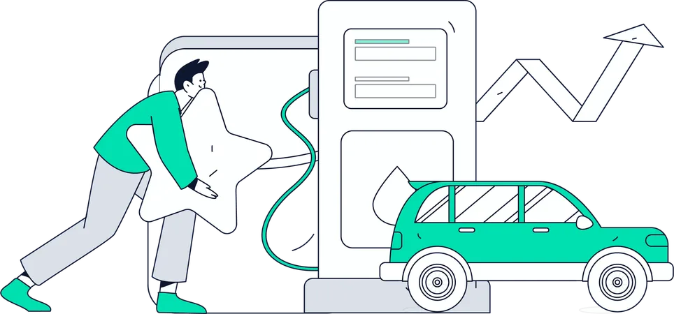 Businessman reviewing growth analysis of petrol pump  Illustration