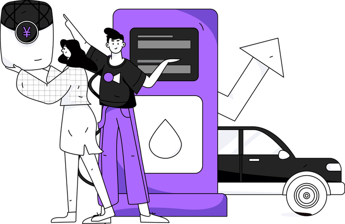 Businessman reviewing growth analysis of petrol pump  Illustration