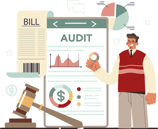 Businessman reviews at audit report  Illustration