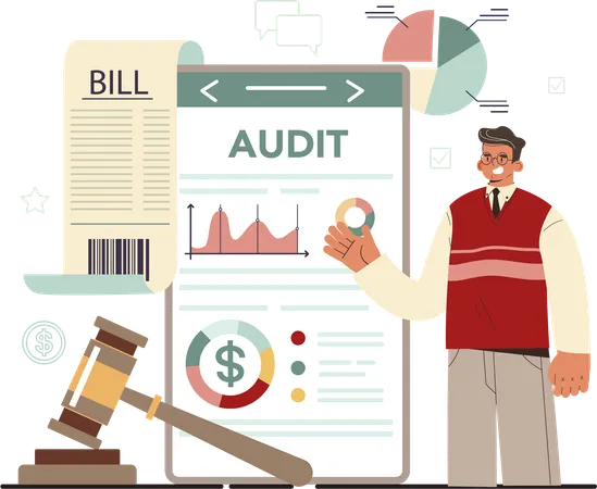 Businessman reviews at audit report  Illustration